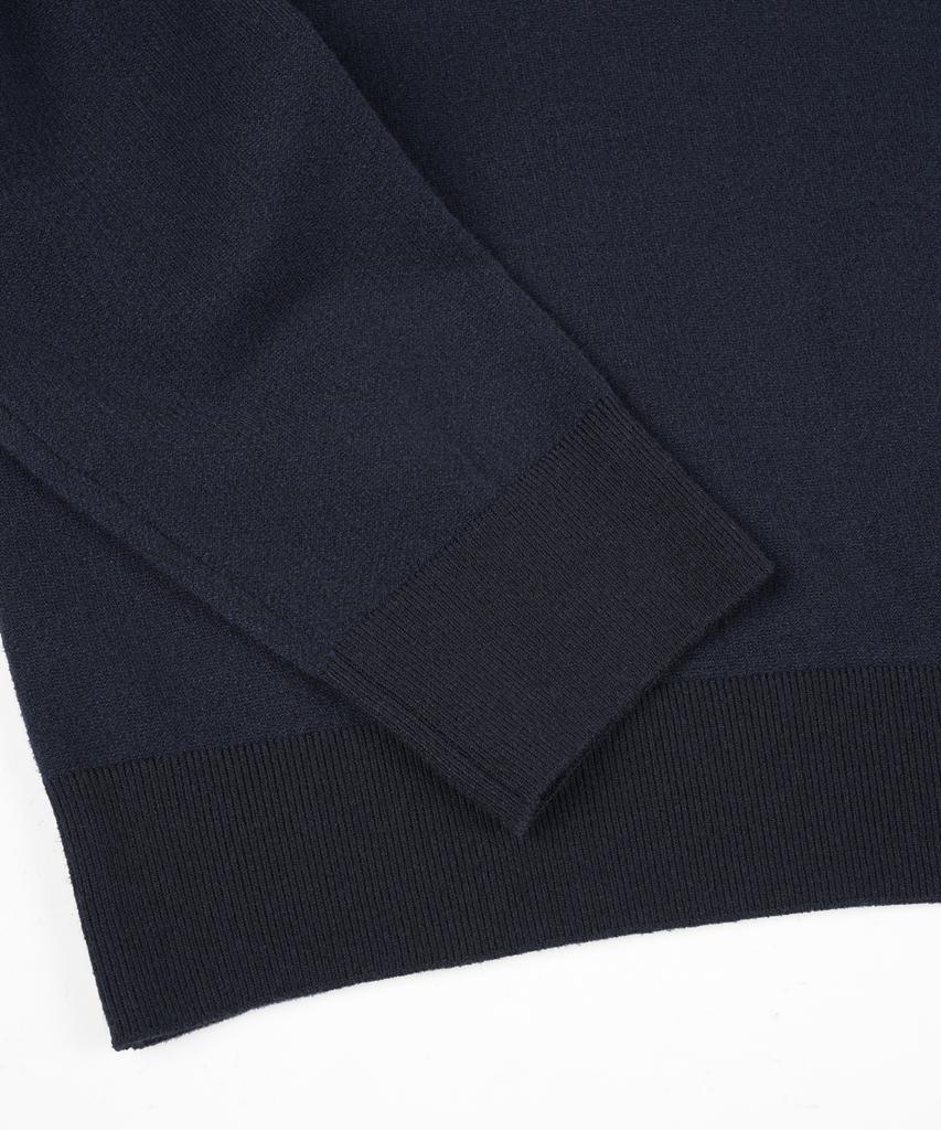 BIRBANTE Soft Washable Two-Tone Collared Knit - Dark Navy
