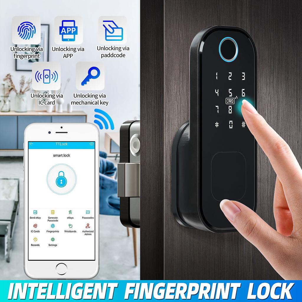 Fingerprint Door Lock Waterproof Outdoor Gate Lock App Wifi Password Passcode Rfid Card Keyless Door Waterproof Electronic Lock