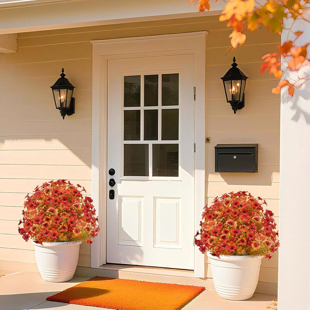 2 Pack Fall Artificial Mums Topiary Ball Tree with Ground Spike Boxwood 25" UV Resistant Fake Greenery Shrub Faux Violet Plant Fall Decorations