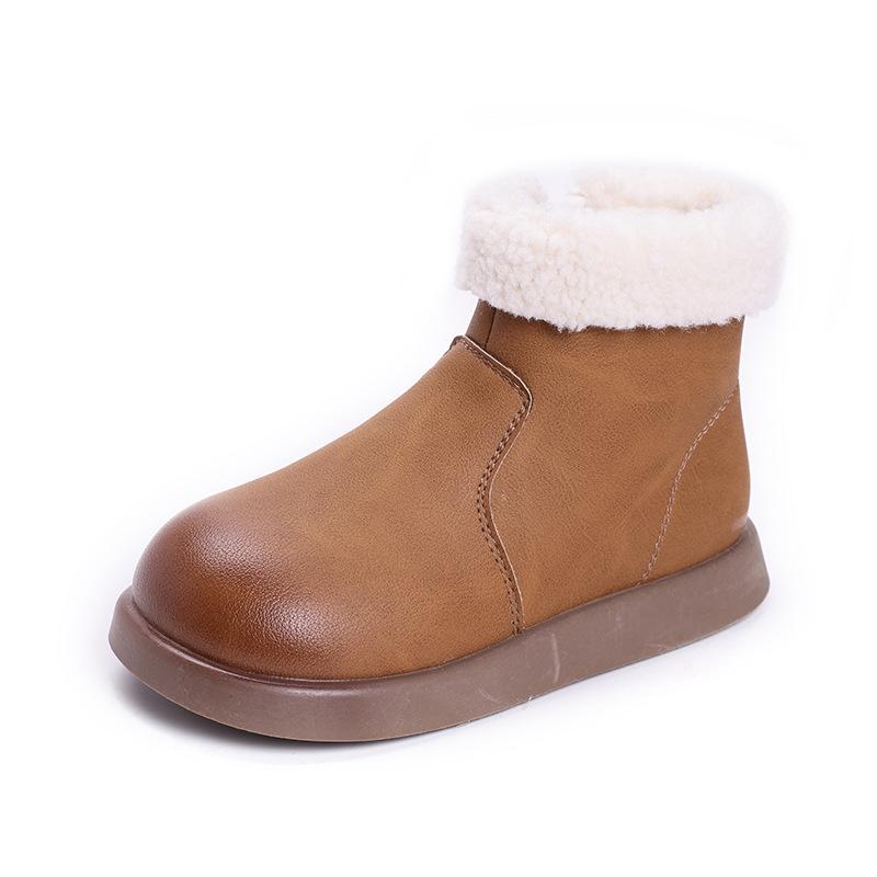 Winter New Leather Boots Velvet Soft-soled Short Boots Girls Warm Cotton Boots