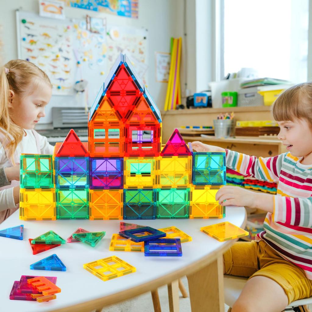 Gemmicc 63-Piece Magnetic Tiles and Building Blocks for Kids, STEM-Approved Educational Toy, Magnetic Puzzle, Building Blocks for Boys and Girls