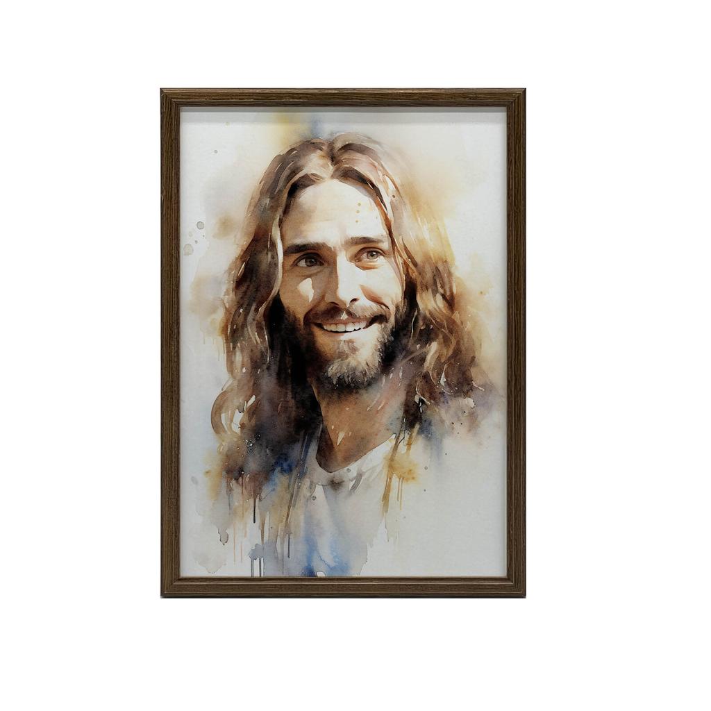 Uśmiechnięty Jezus Uśmiechnięty Jezus, 30X40 Cm, Rama Aluminiowa Złota, Papier Matowy 230 Gsm