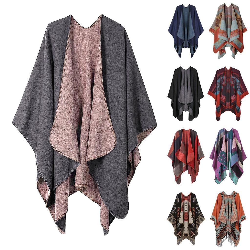 Women Winter Warm Oversized Printing Blanket Cape Wraps Shawl Cardigans