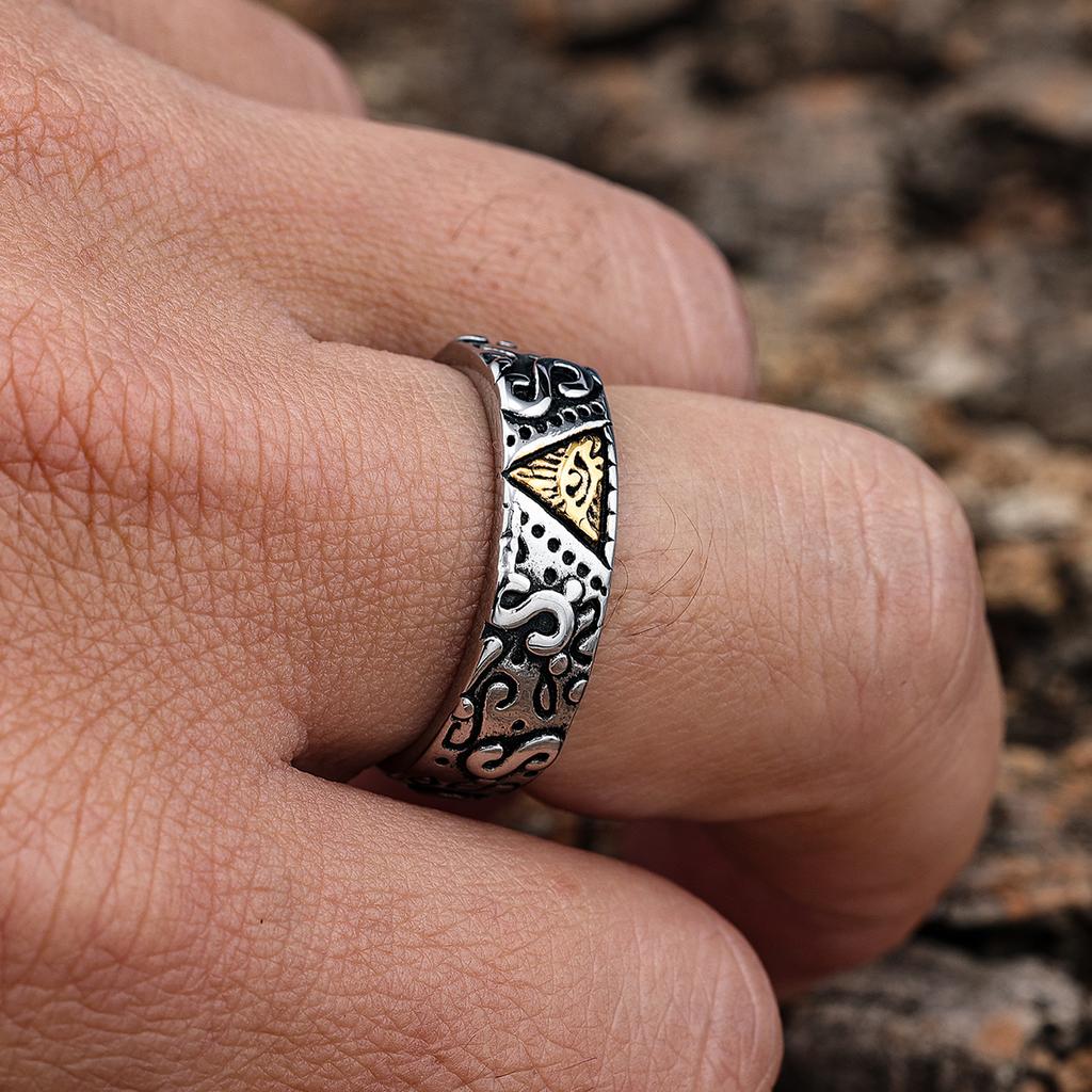 Золотое кольцо из нержавеющей стали 'Глаз Гора' Кольцо с символом масонов