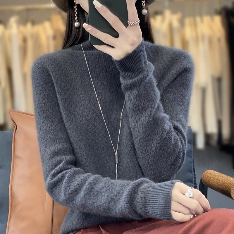 Женский свитер с высоким воротником, кашемир Цинхэ, 30% кашемир, 70% шерсть, зимний вязаный пуловер, осенний свитер, кашемировый свитер