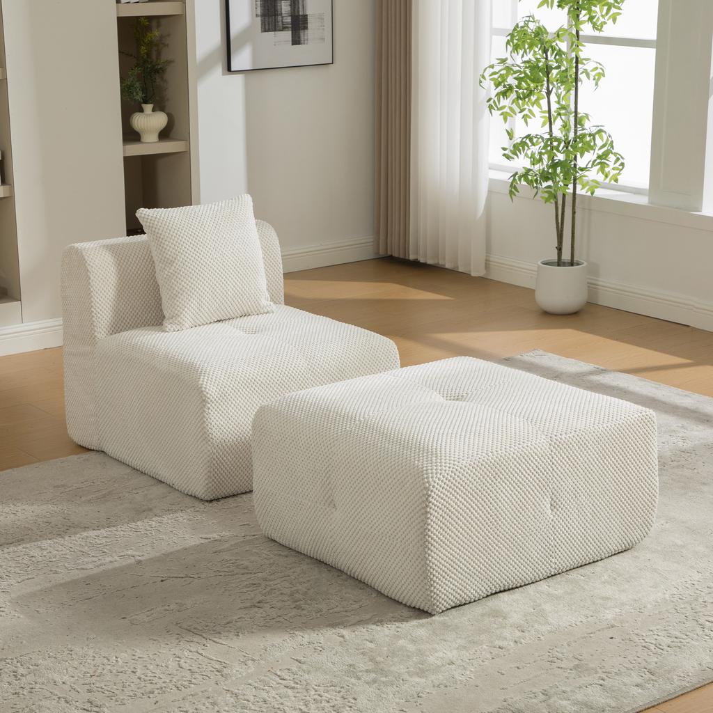 Modular compression sofa made of chenille fabric, filled with 30D high-elasticity foam. Easy to move, non-slip bottom, ideal for living room.-Beige