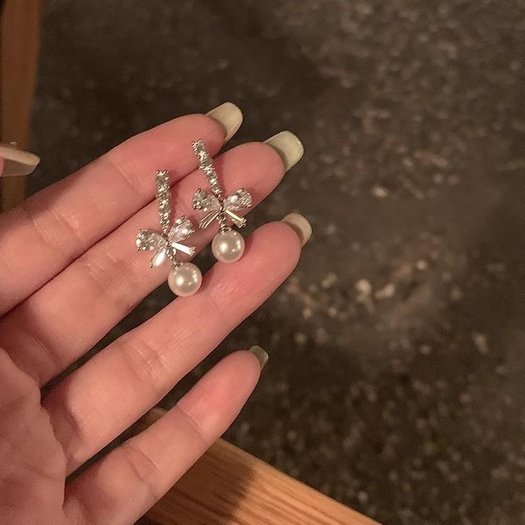 Уникальные серьги-пусеты из серебра 925 пробы с цирконом и жемчугом в виде бабочек для женщин - Высококачественная модная бижутерия