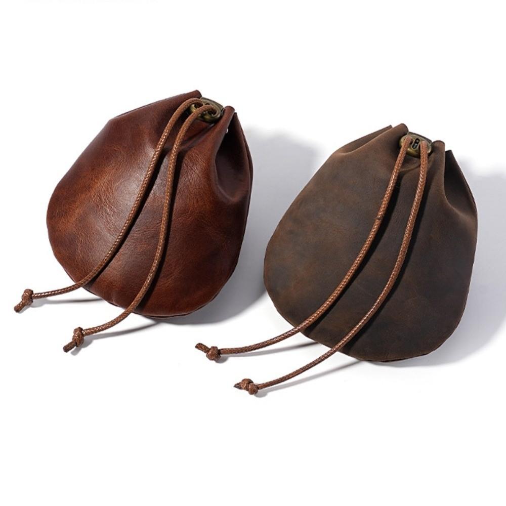 Handmade Portable Leather Drawstring Pouch Retro Nordic Coin Holders Genuine Leather Coin Purses Coin Jewelry Storage