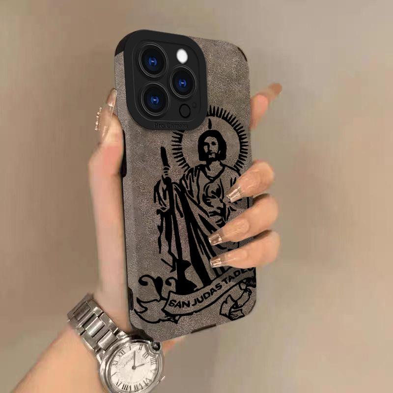 Чехол из натуральной кожи ягненка San Judas tadeo для iPhone 17 Pro Max Air 16 15 14 13 12 11 Pro Max Plus X XS MAX XR Жесткая задняя крышка