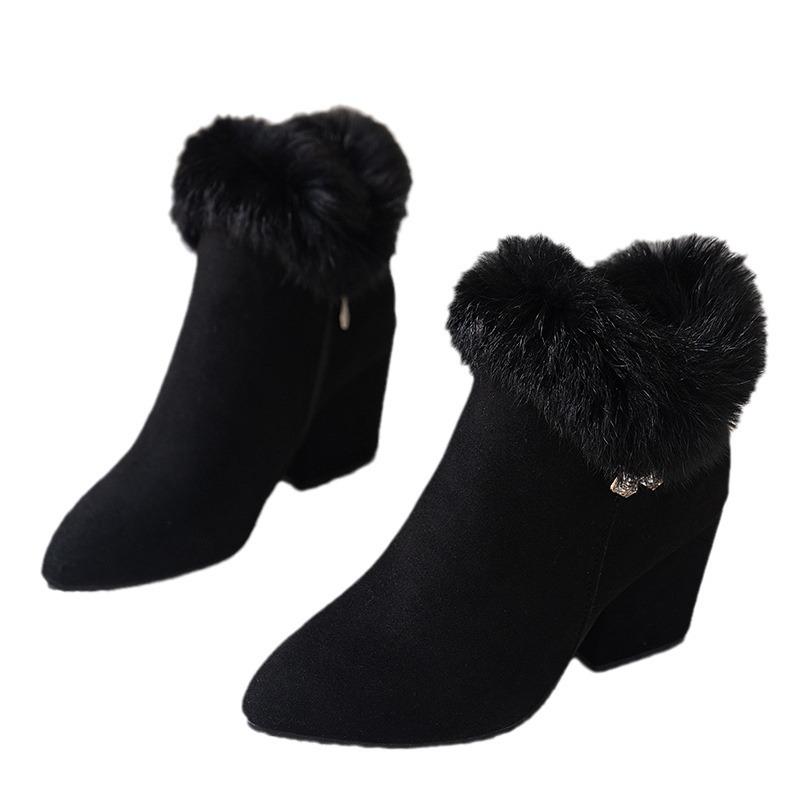 Новые женские хлопковые ботильоны с начесом, новые большие размеры, острые удобные короткие сапоги с ворсом C1125