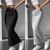 Women Fall Winter Skirt High Waist Knitted Elastic Thick Warm Ankle Length Striped Slim Fit Soft Sheath Lady Maxi Skirt