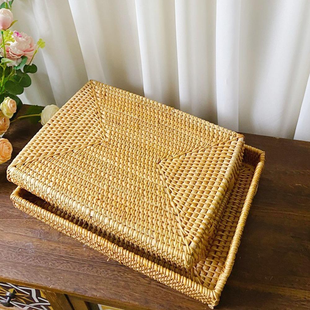 Side Handles Serving Tray Woven Craft Decorative Tray Multi Functional Tray with Handles Picnic