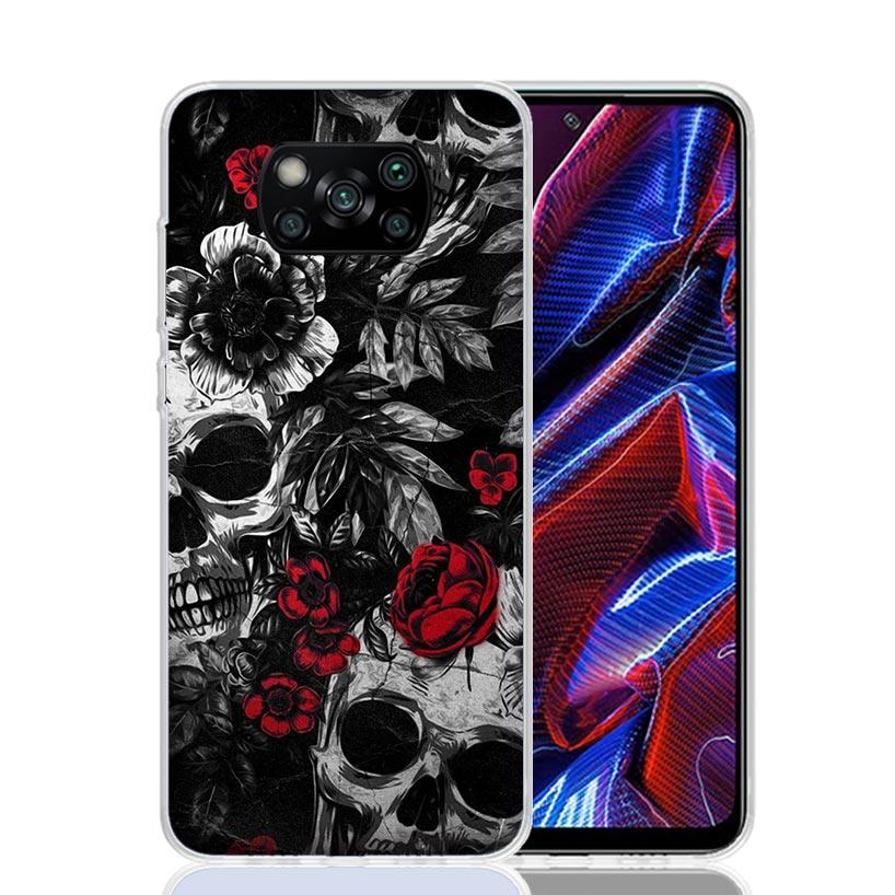 Человеческий скелет Красная роза Чехол для телефона Для Xiaomi Poco F7 Ultra X7 X6 Pro X5 Redmi 15 15C 13 13C 12 12C 10 10A 10C 9 9A 9C 9T Корпус