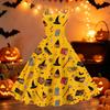 Women's Halloween Spiderweb Bat Print Off Shoulder Punk Vintage Dress Double Strap Sleeveless Full Skirt Retro Style