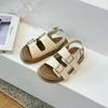 Детские ретро-тапочки с пряжкой, детская летняя пляжная обувь, простые классические однотонные повседневные сандалии с открытым носком для мальчиков и девочек, новинка 2024 г.