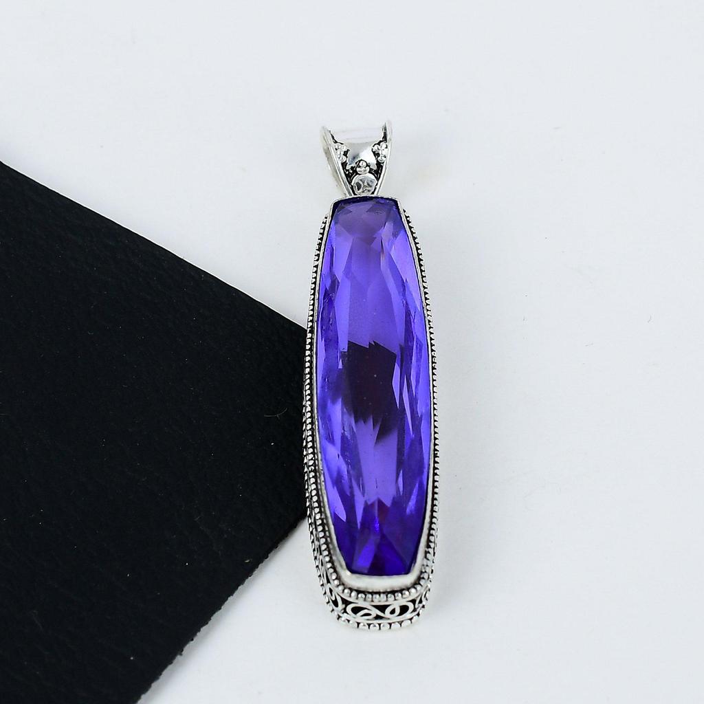 Длинный серебряный кулон с аметистовым драгоценным камнем из стерлингового серебра 925 пробы — дизайн ручной работы, повседневные украшения, уникальные длинные кулоны с аметистом, подарки на День матери