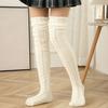 1 Pair Women Winter Stockings Thickened Knitted Solid Color High Elasticity Anti-slip Over Knee Length Twist Warm Soft Skirt Boots Socks Winter Tights