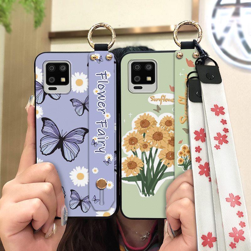 Durable Back Cover Phone Case For Sharp Aquos Zero6/Aquos Air Soft Case Flower Kickstand Wrist Strap Anti-dust Lanyard