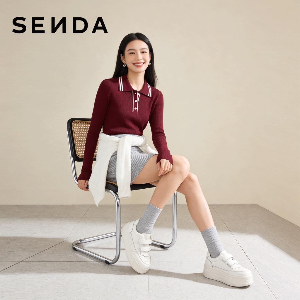 Senda Women's 2026 Spring New Thick-soled Height-Increasing Solid Color Casual Board Shoes
