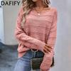 Women's Fashion Casual Fall Winter Solid Color Print Long Sleeve O-Neck Sweaters