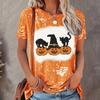 Футболки с принтом тыквы и кота Женская футболка Оранжевый женский топ Модный круглый вырез Плюс Размер Женский короткий рукав