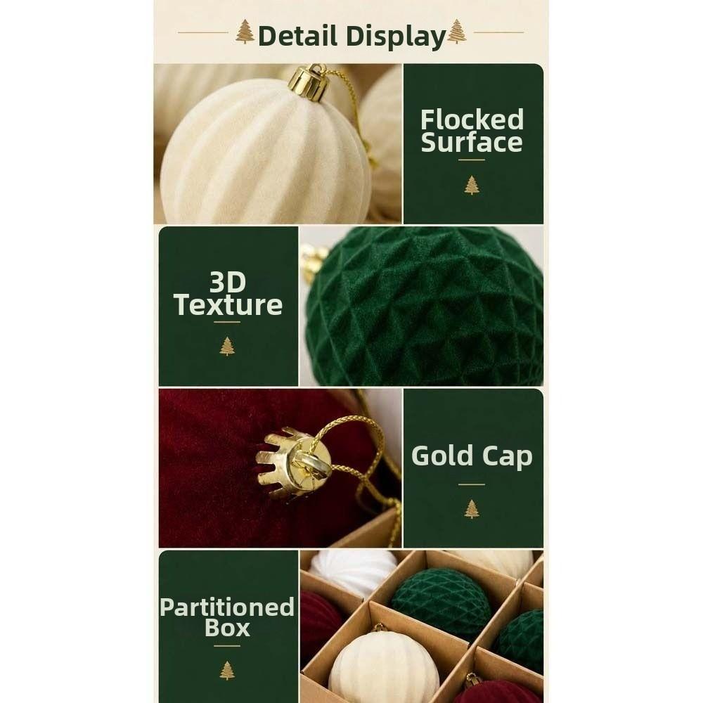 Shatterproof Plastic Velvet Christmas Balls Multi Texture Multi Texture Baubles Home Aesthetic