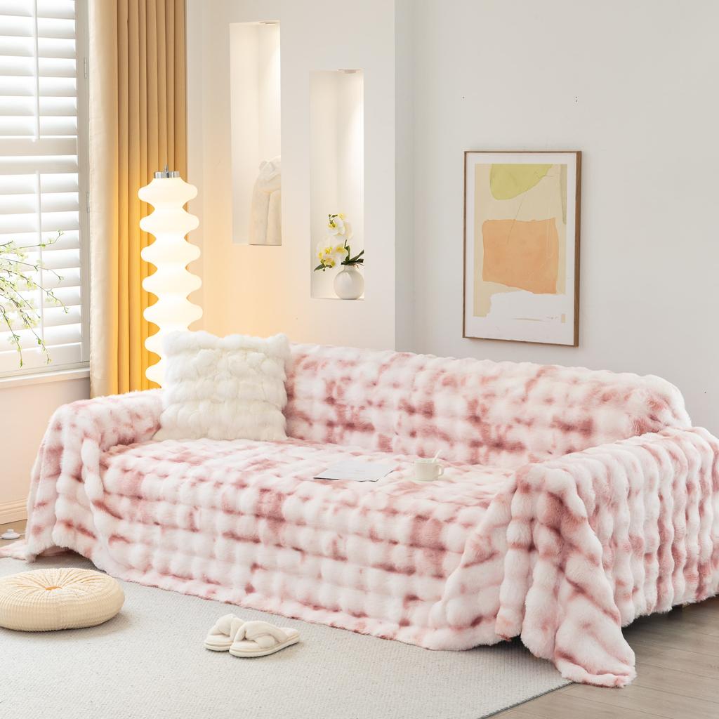 1PC Tie-Dye Colorful Bubble Imitation Rabbit Fur Plush Sofa Towel Suitable for Living & Bedding Room Thicken Warm Blanket