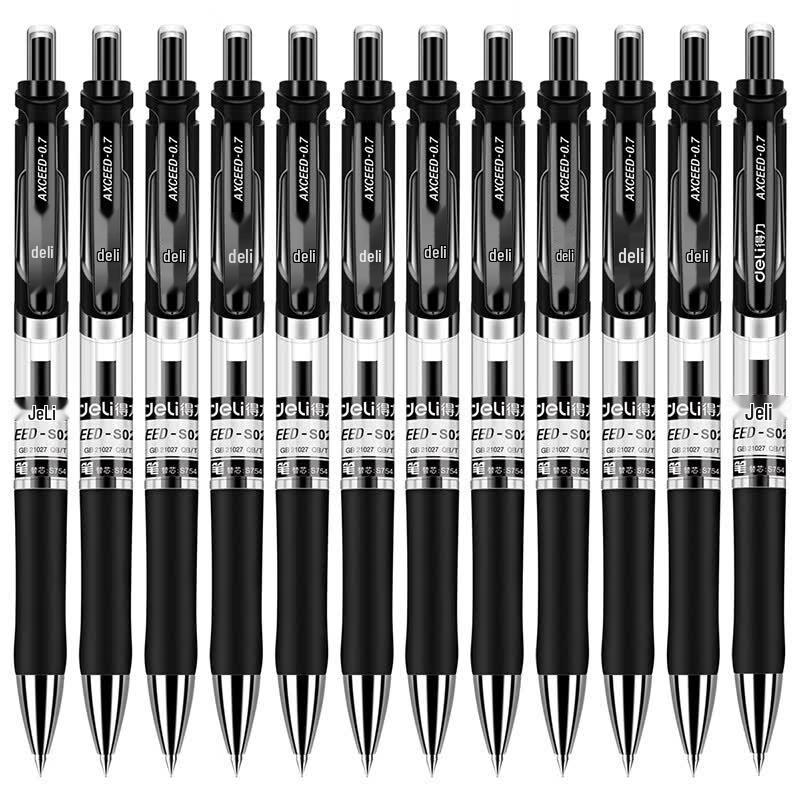 Deli S02 Retractable Gel Pen - 0.7mm Black, 12-Pack