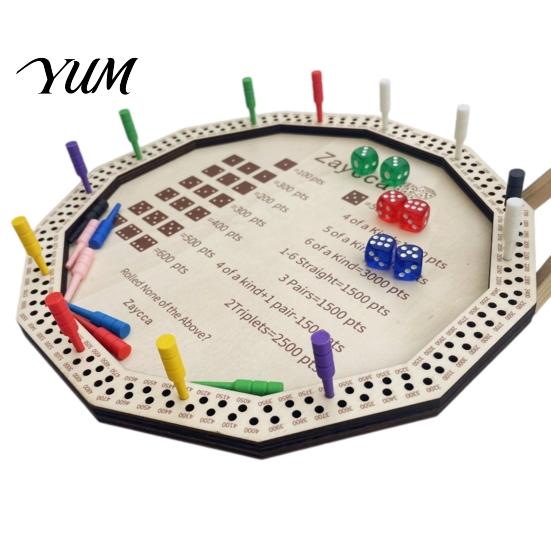 Dice Game with Scoreboard Wooden Farkle Tray, 6 Dice, 8 Colorful Pegs, Multi-player Interactive Classic Board Game, Tabletop for Travel Family