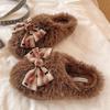 Женские зимние комнатные тапочки с меховой плюшевой отделкой и бантом - Теплые, мягкие, с нескользящей подошвой