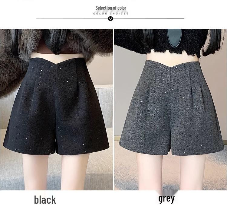 Женские шорты из твида с блеском, с высокой посадкой и широкими штанинами - Мода Осень/Зима 2025