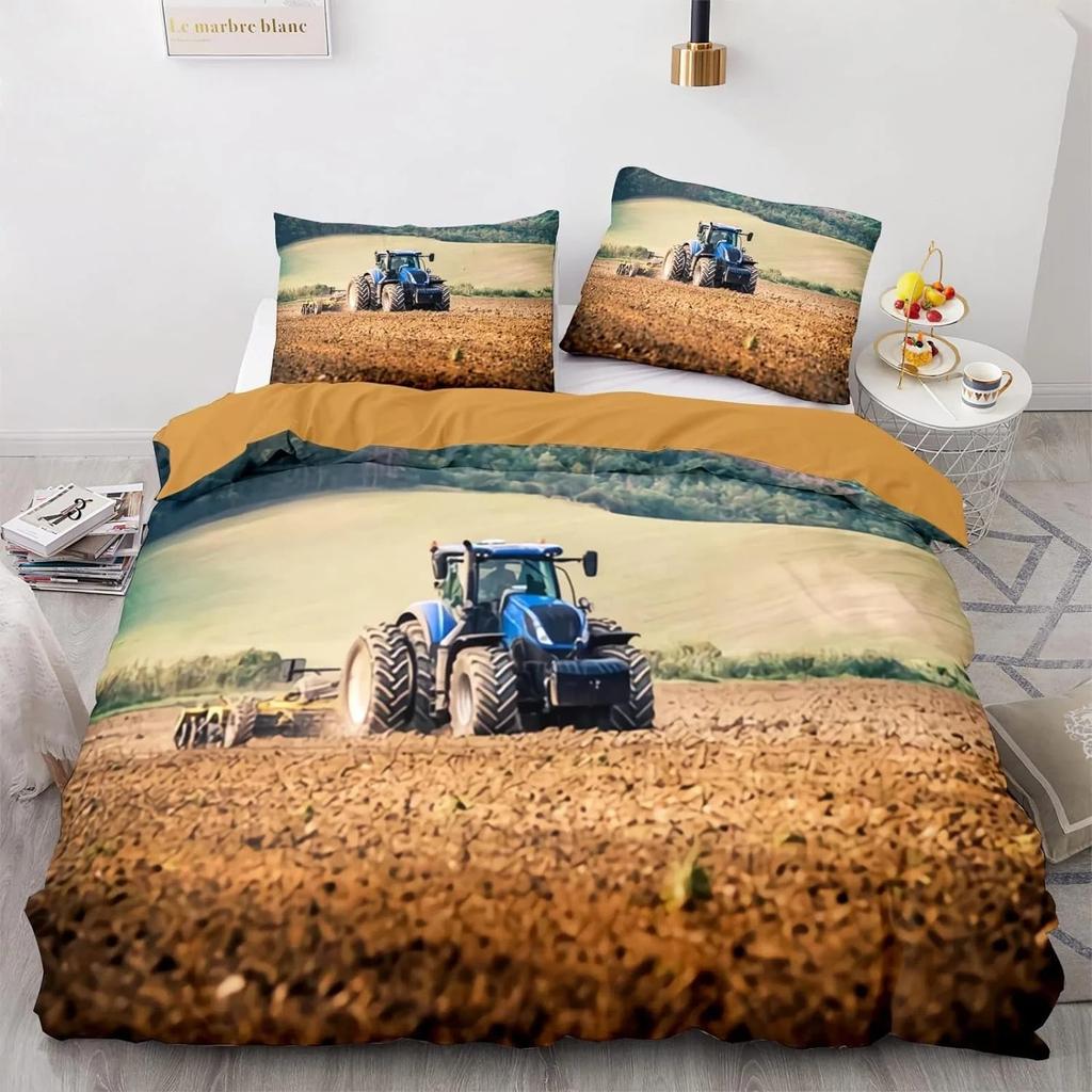 Children's Tractor Quilt Cover Boys Duvet Cover Set Tractor Bedding Set Truck Farm Tool Cart Comforter Cover Set 3D Printing