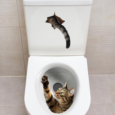 1 шт. Озорной котенок Туалетные наклейки на стену Украшение для ванной комнаты Наклейки на стену Самоклеящиеся