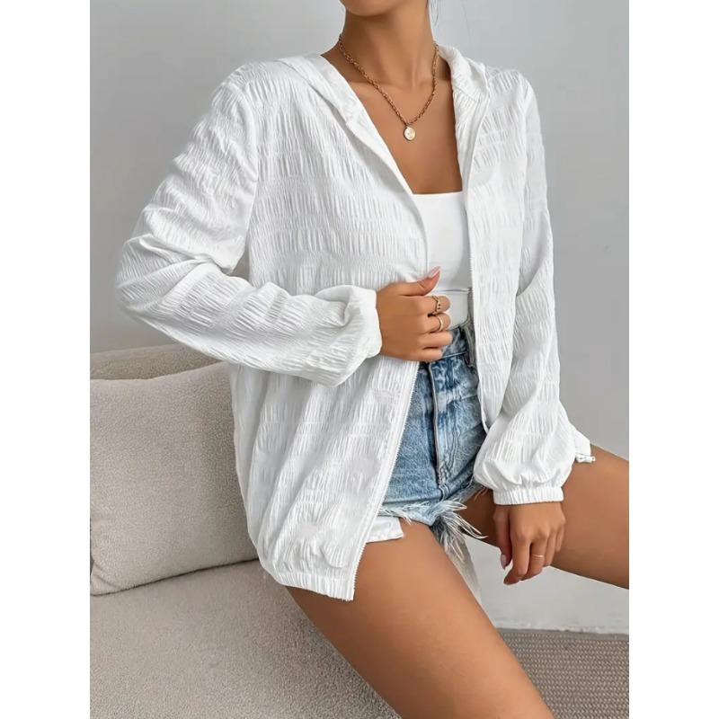 Women Solid Color Casual Zipper Long Sleeve Outerwear Jacket