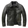 Chinese Size Vintage Olive Green Genuine Cowhide Men Leather Jacket Autumn Turn Down Collar Real Leather Coat