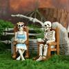 Skeleton Couple Figurine Resin Male And Female Skeleton Ornament Skeleton On Rocking Chair Statue for Halloween Mantel Shelf Decor