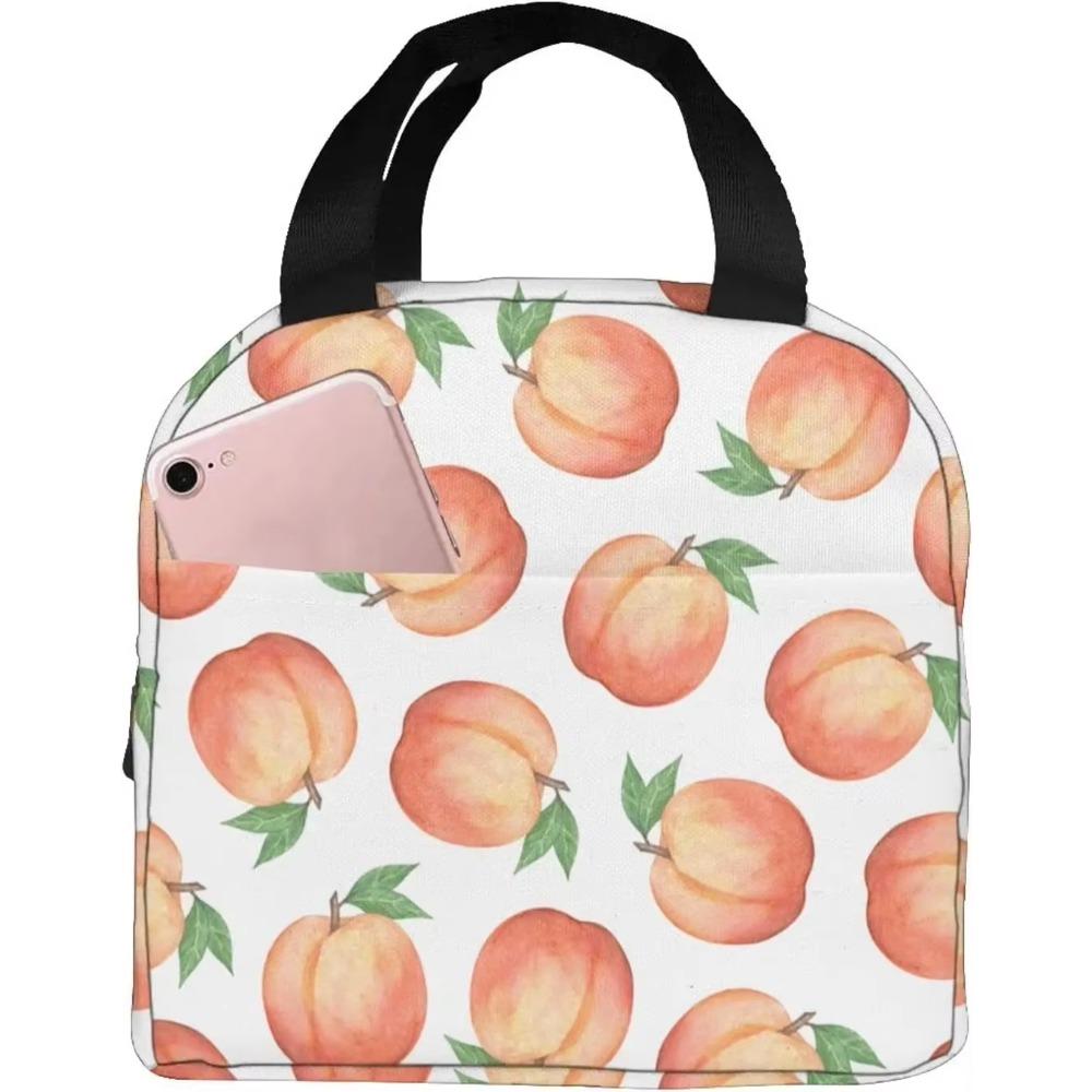 Peach Bright Orange Watercolor Cute Insulated Lunch Box Cooler Tote for Adults Work Office School Picnic Beach Reusable Lunchbox