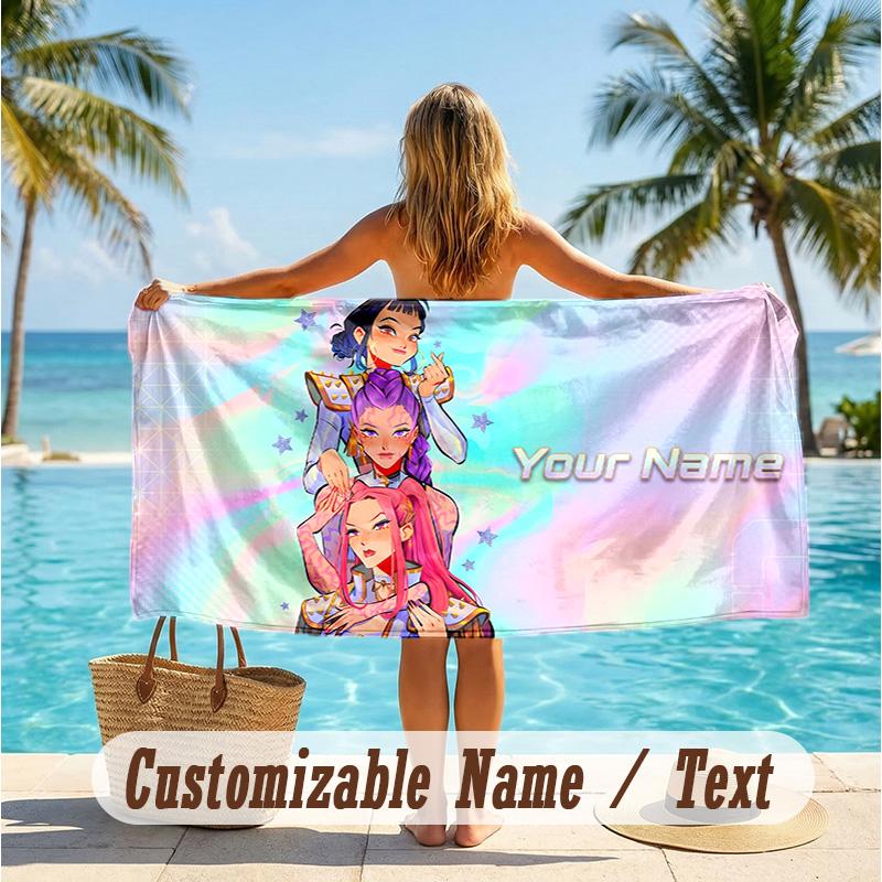 Custom Text Beach Towel, Soft Absorbent Swimming Multi-use TowelKpop Demon Hunters