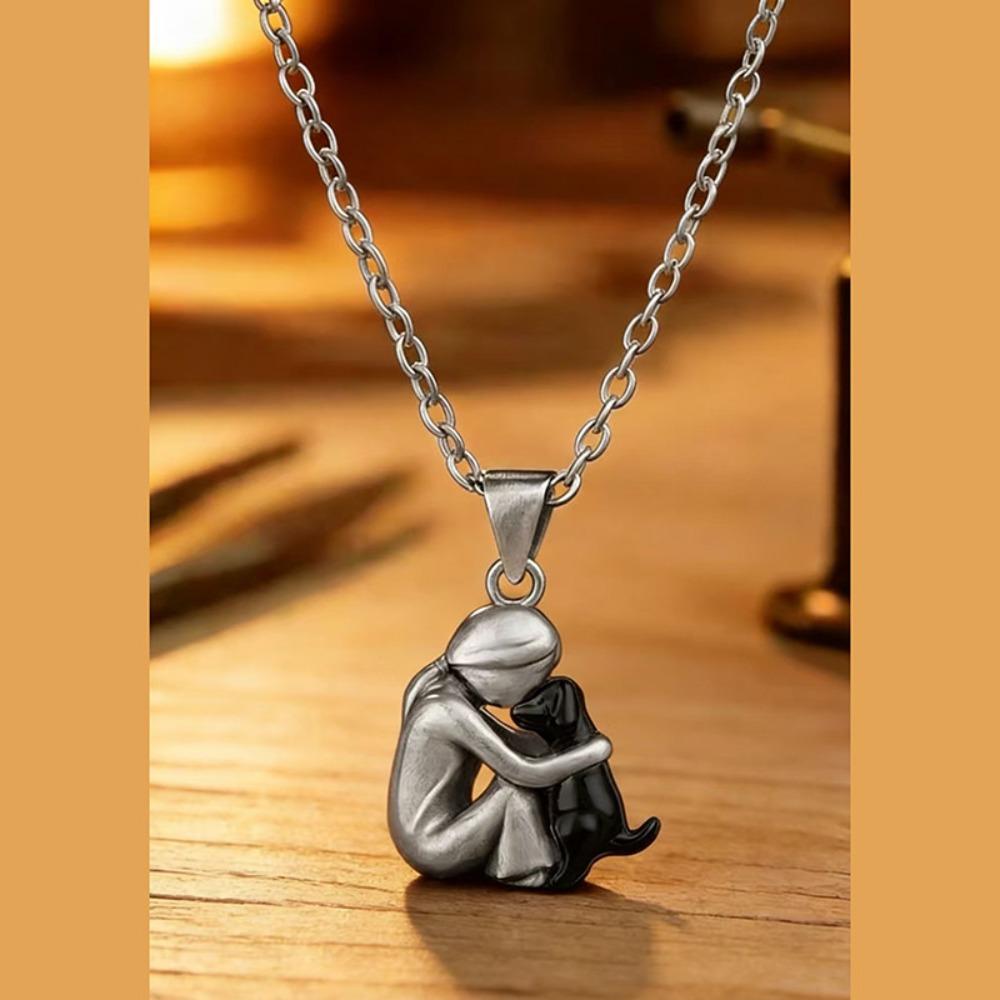 Mother's Day Gift Necklace Mother and Child Hug Pendant Stainless Steel Couple Memorial Jewelry Necklace