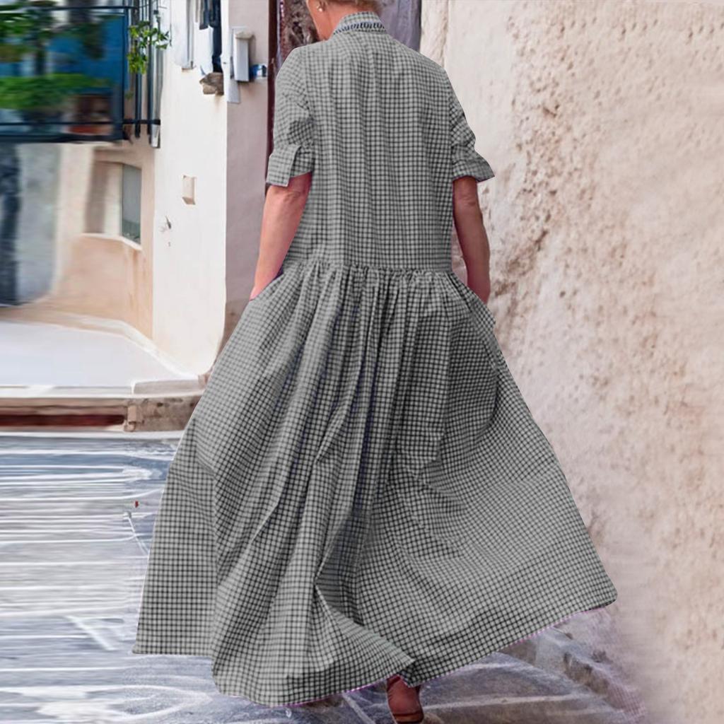 Женское модное элегантное клетчатое платье-рубашка
