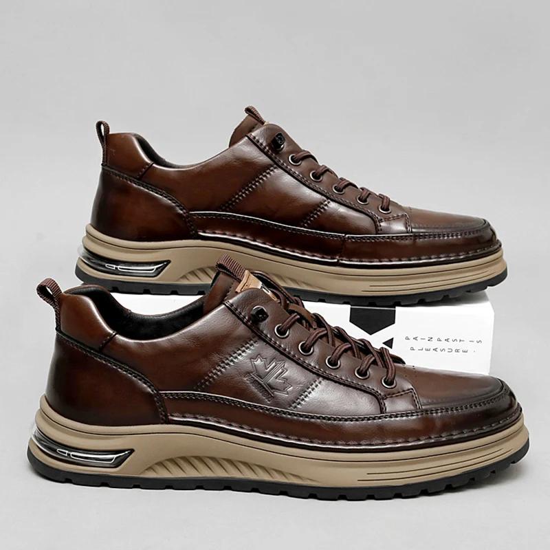 Брендовые мужские повседневные кожаные кроссовки для походов на открытом воздухе со шнуровкой, удобные кроссовки на нескользящей платформе, классические кроссовки для тренировок и прогулок