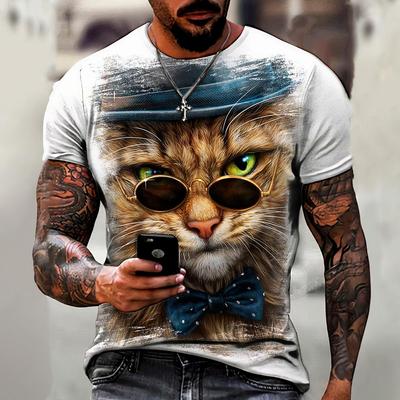 Мужская футболка Trend Cat Element Футболка для мужчин Повседневная уличная мода с круглым вырезом и короткими рукавами Футболки из удобного материала Топ