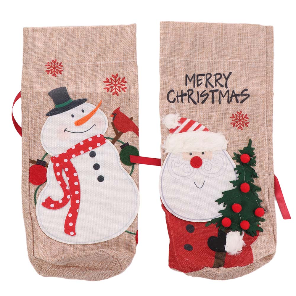Snowman Christmas Wine Bottle Cover Portable Wine Pouch Gift Santa Claus Wine Bottle Set Friend