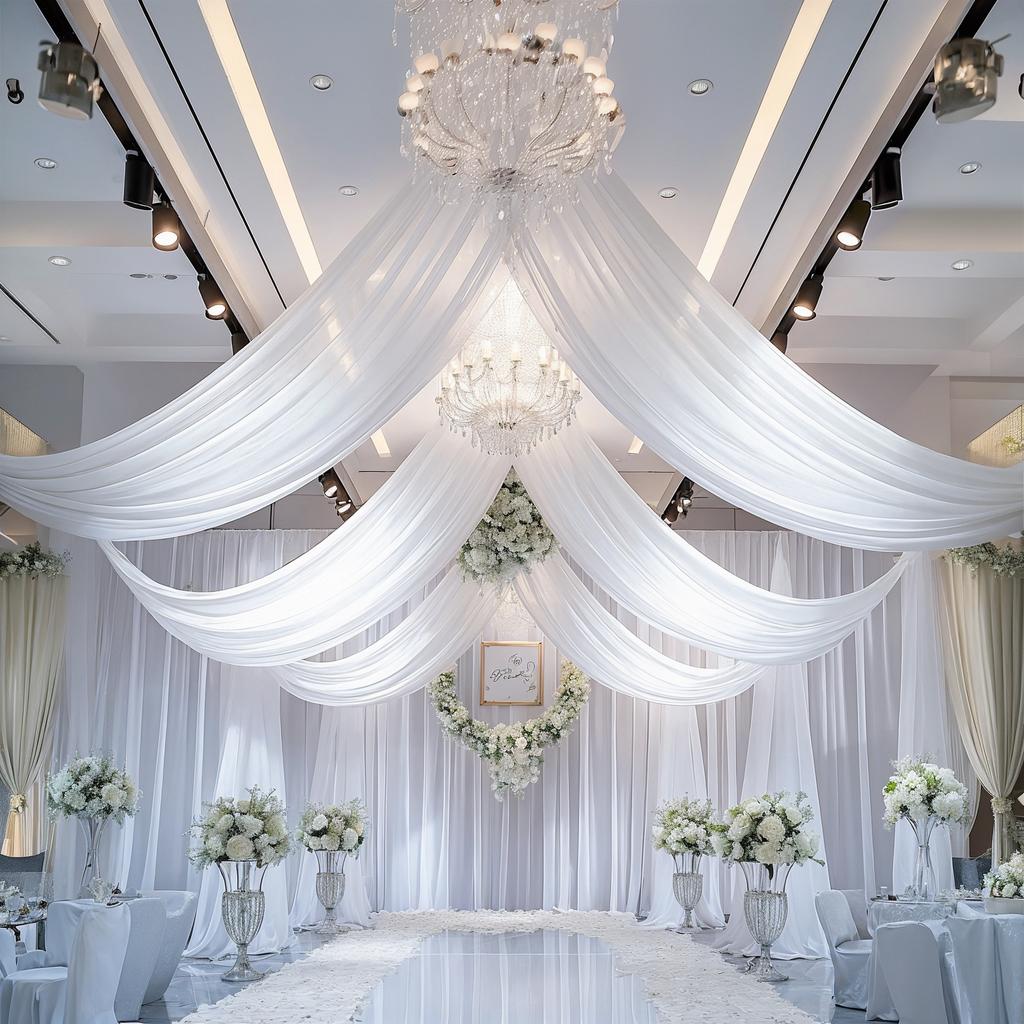 Белые потолочные шторы для арок, шифоновая занавеска для вечеринки, церемонии, сцены, свадьбы, украшения отеля, вуаль