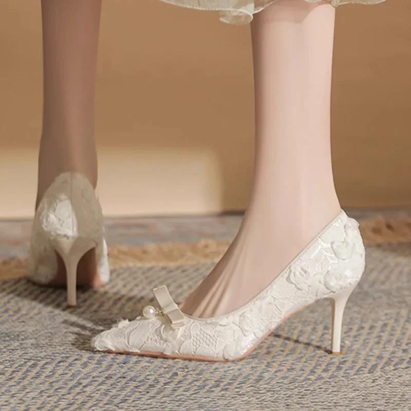 Цветы бант женские кружевные сетчатые туфли с острым носком на высоком каблуке элегантные женские дизайнерские туфли-лодочки на шпильках летние туфли