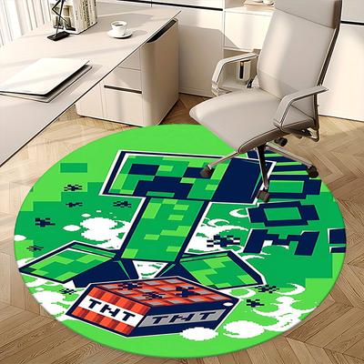 Коврик для стула с изображением взрыва TNT из Minecraft, Круглый ковер - Ковер для офиса, Машинная стирка, Нескользящий, Подходит для гостиных, спален