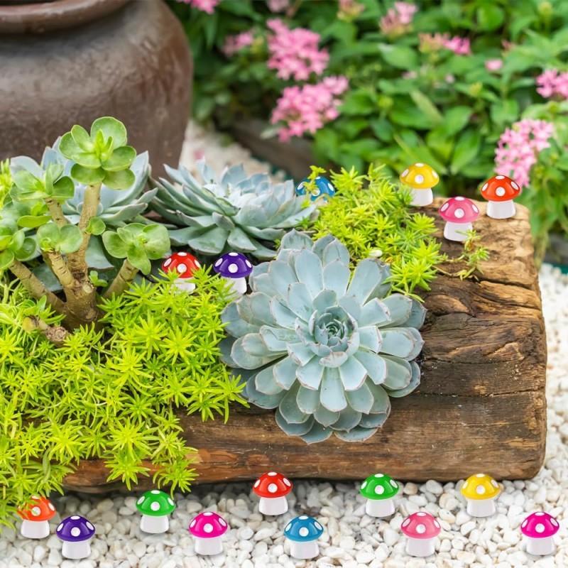 50/100pcs Mini Resin Mushroom 8 Colors Small Mushrooms for Dollhouse Decor Micro Fairy Garden Landscape Aquarium Tiny Toys