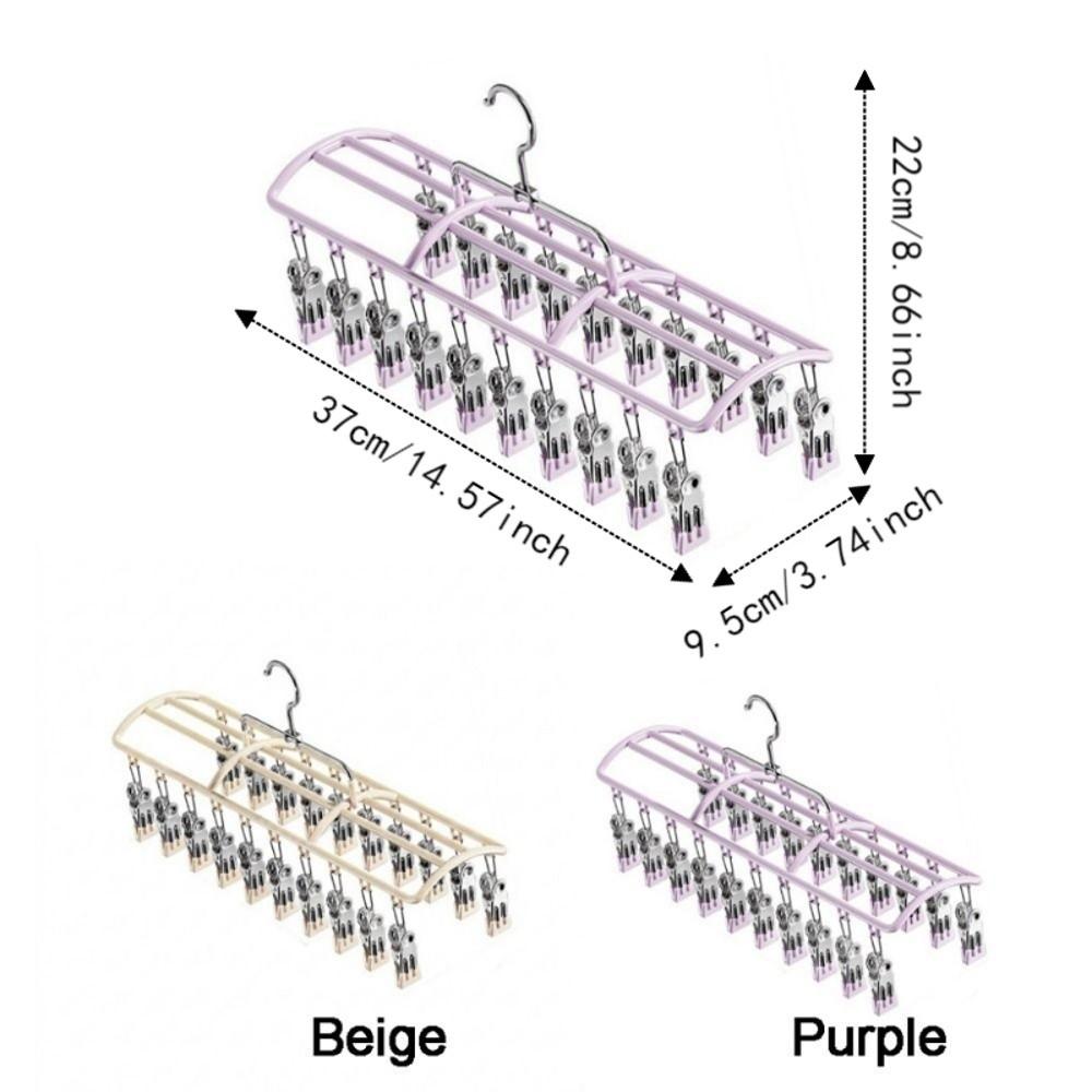 Stainless Steel 20 Clips Sock Drying Rack Non-slip Unmarked Underwear Drying Rack  Indoor