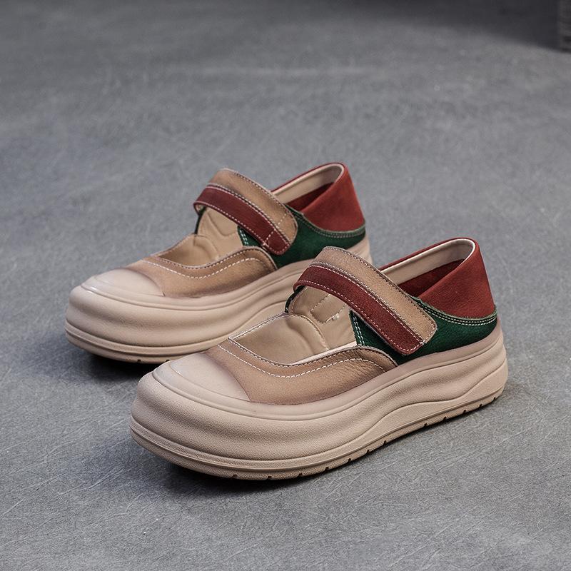 Johnature Туфли в стиле ретро с круглым носком и толстой подошвой, из натуральной кожи, удобные женские туфли на плоской платформе