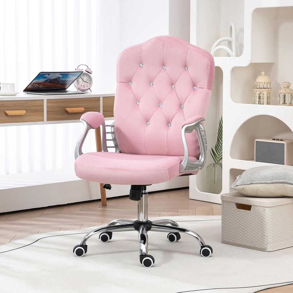 Office Chair, Reclining Backrest, Height Adjustable, Velvet Look, up to 120 kg, Pink